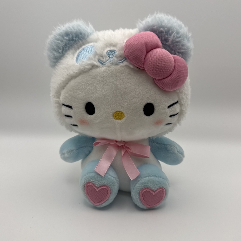 Sanrio Hello Kitty Blue Panda Bear Suit Costume W/ Hearts 6.5" Plush Valentines
